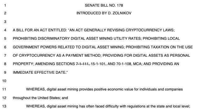 Montana’s ‘right to mine’ crypto bill moves closer to passing as law