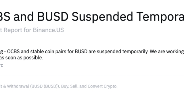 BUSD deposits and withdrawals via OCBS suspended on Binance.US