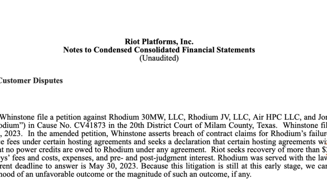 BTC miner Rhodium faces lawsuit over alleged $26M in unpaid fees: Report