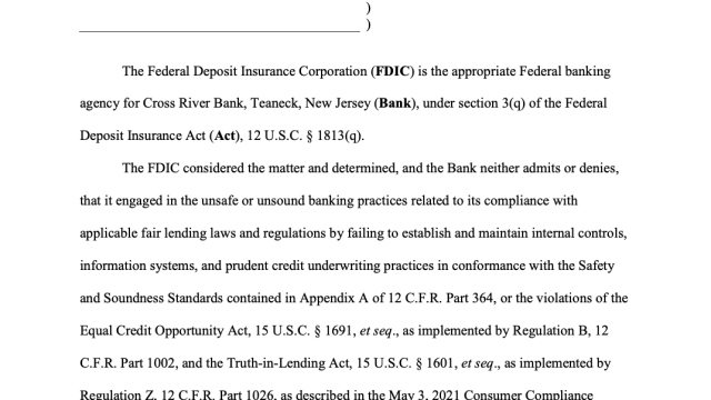 FDIC alleges Cross River engaged in ‘unsafe’ lending practices