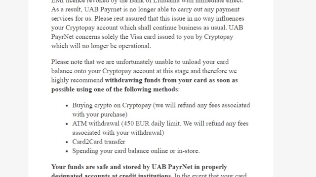 Cryptopay EU card provider loses license, company says card funds are safe