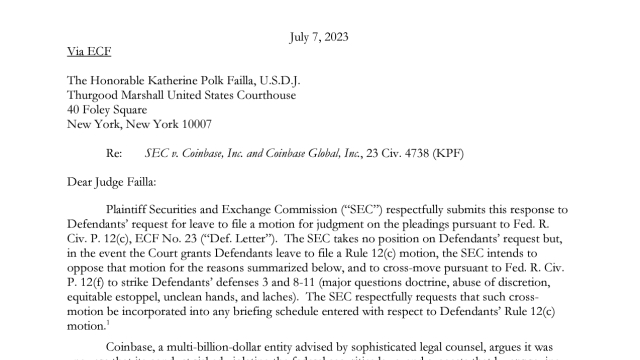 Coinbase was aware of securities law violations, SEC claims in letter