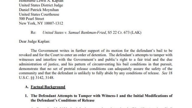 DOJ wants SBF’s bail revoked over witness tampering, diary leak allegations