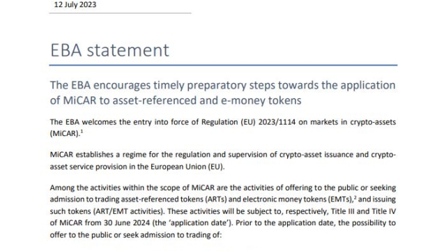 European Banking Authority calls for early adoption of stablecoin standards