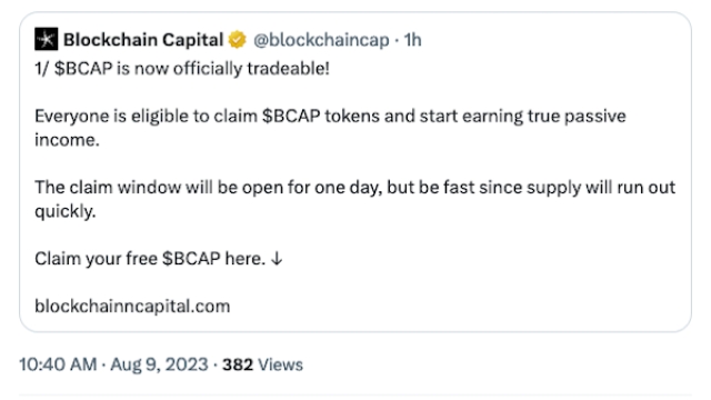 Blockchain Capital’s X account hacked to promote token claim scam