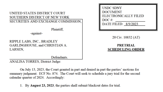 Federal judge suggests Q2 2024 trial for SEC case against Ripple execs