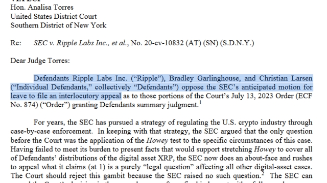 Ripple Labs bites back against SEC’s request to file appeal