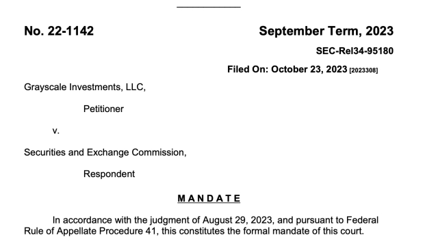 US court issues mandate for Grayscale ruling, paving way for SEC to review spot Bitcoin ETF