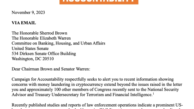 Ethics watchdog rats out Circle for links to Tron in letter to Sens. Warren, Brown