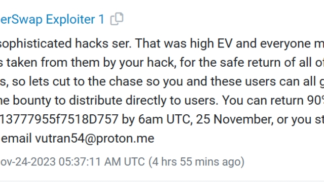 KyberSwap hacker offers $4.6M bounty for return of $46M loot