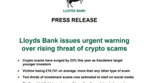 UK cryptocurrency scams jump 23%, young investors prime targets: Lloyds Bank